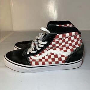 Vans high top black suede / red checkers sneakers - sz youth 6.5
